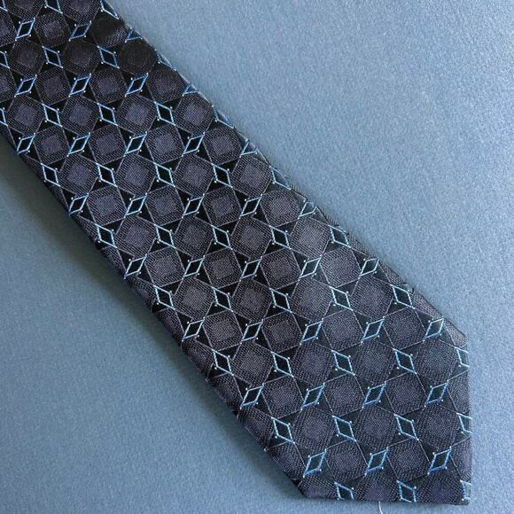 Canali tie geometric gray blue thick silk Italy‎ diamond outer space 3-d stars
